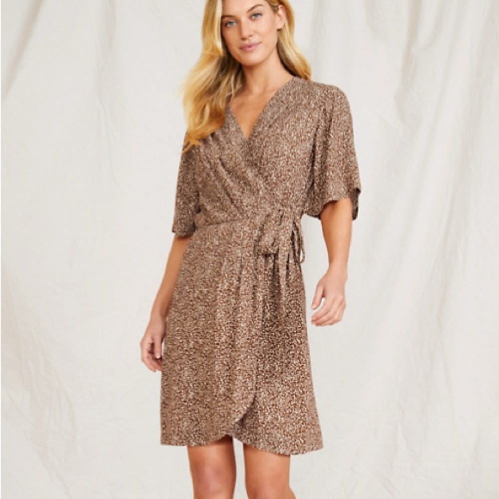 Garnet Hill Hazel Crepe Short Sleeve Wrap Mini Dress 14